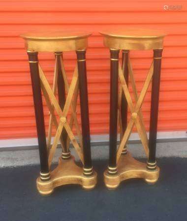 Pair of Walnut & Ebonized Tripod Pedestals