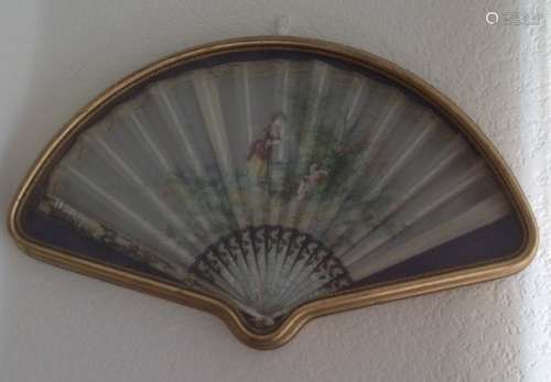 Antique French Mother-Pearl with Hand Painted Fan