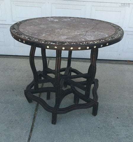 QIng Dynasty Hardwood Inland Mother Pearl Round Table