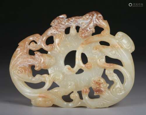 A CHINESE WHITE JADE 'CHILONG' PENDANT
