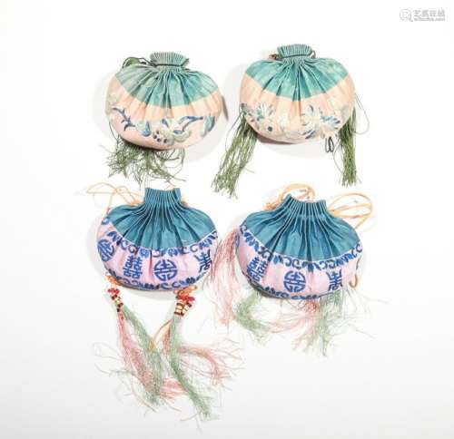 A SET OF CHINESE EMBROIDERED SILK POUCHES