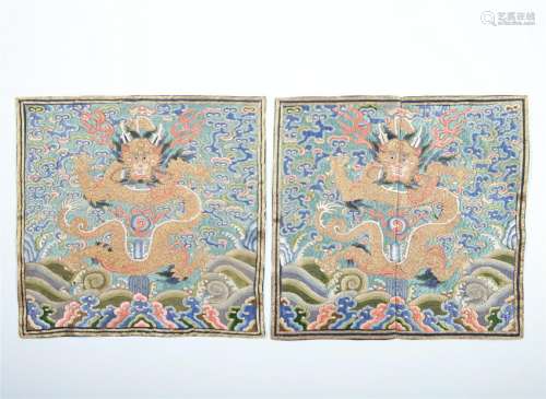 A PAIR OF CHINESE EMBROIDERED SILK  RANK BADGES