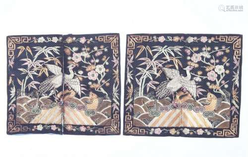 A PAIR OF CHINESE EMBROIDERED SILK RANK BADGES