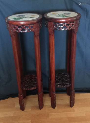 Pair of Antique Chinese Cloisonne Top and Hongmu Stand