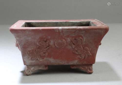 Chinese Zisha Rectangular Container, filled with coins