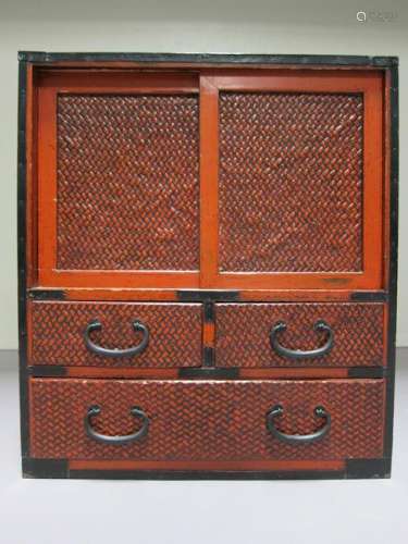 Antique Bamboo Woven End Cupboard