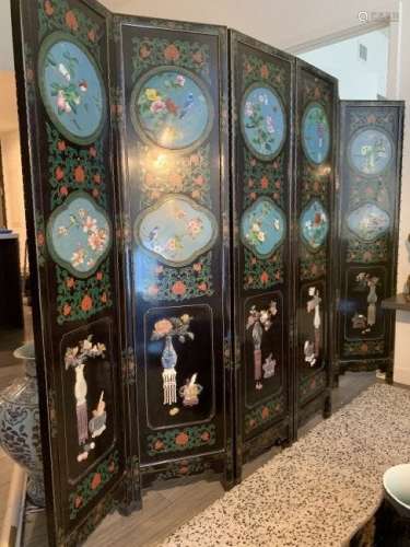 6 pieces Chinese Inlaid Cloisonne and Carve Jada Screen
