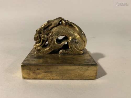 Antique Chinese Carved Gilt Bronze Seal