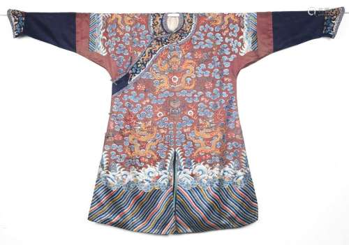 A EMBROIDERED DEEP APRICOT-GROUND CHINESE SILK ROBE