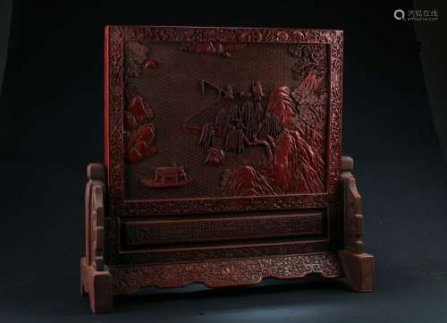 Chinese Cinnabar Lacquer Table Screen