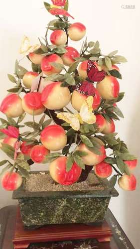 Chinese Red Color Peaches Shaped Jade Flowers