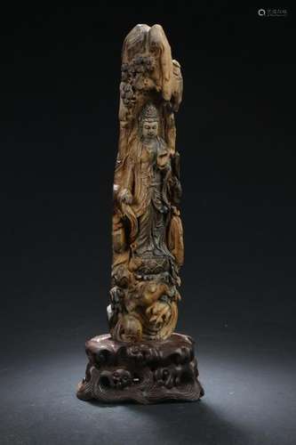 Chinese Agarwood Carved Guanyin Statue with wooden