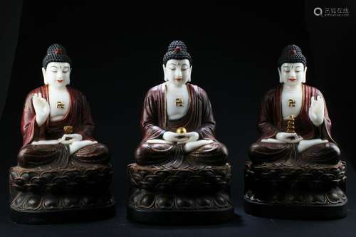 A Group of Three Chinese Jade Buddha Statue