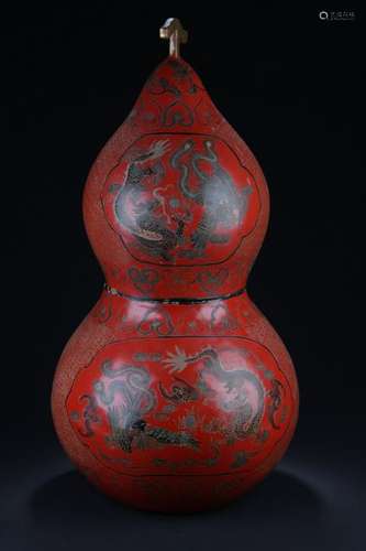 Large Chinese Cinnabar Lacquered Double Gourd