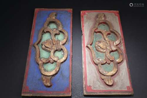 A Pair of Chinese Wooden Plaque