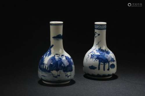 Two Chinese Blue & White Porcelain Vases