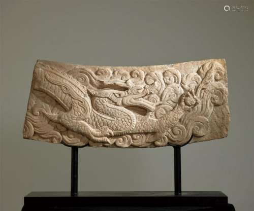 A RARE CHINESE MARBLE 'DRAGON' STONE PANEL