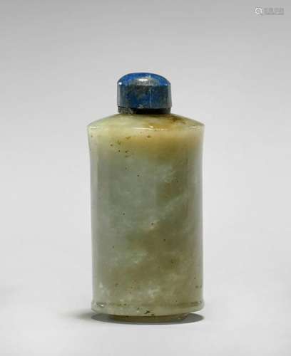 ANTIQUE CARVED CELADON JADE SNUFF BOTTLE