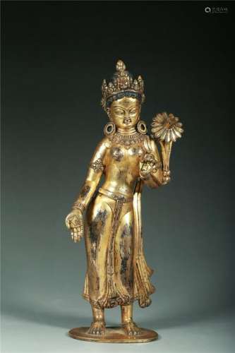 A CHINESE GILT-BRONZE FIGURE OF AVALOKITESHVARA