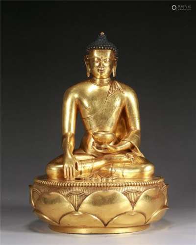 A CHINESE GILT-BRONZE FIGURE OF AVALOKITESHVARA