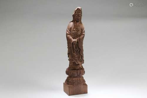 Chinese Hardwood Carved Guanyin Statue