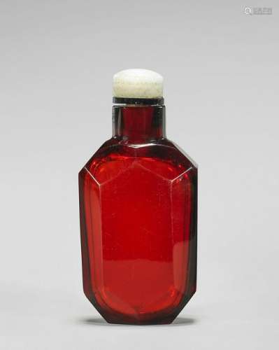 ANTIQUE FACETED RUBY GLASS SNUFF BOTTLE