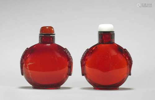 PAIR ANTIQUE RUBY GLASS SNUFF BOTTLES