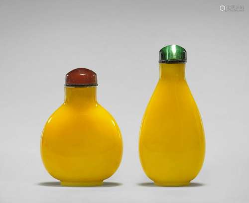 TWO OLD IMPERIAL-YELLOW GLASS SNUFF BOTTLES