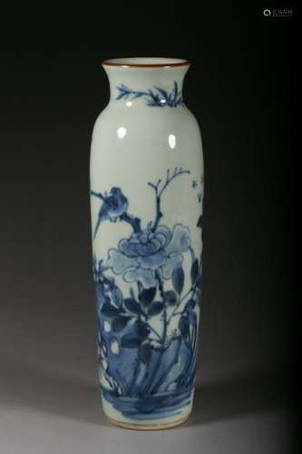 A CHINESE BLUE AND WHITE 'BIRD AND FLOWER' VASE
