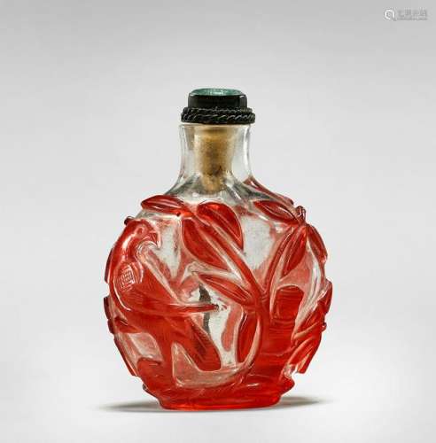 ANTIQUE RED OVERLAY GLASS SNUFF BOTTLE