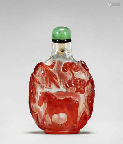 ANTIQUE RED OVERLAY GLASS SNUFF BOTTLE