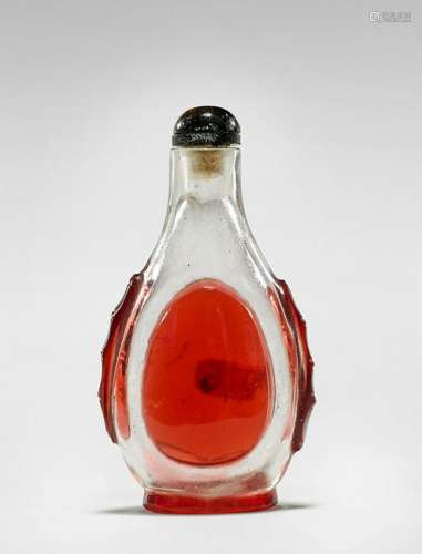 ANTIQUE RED OVERLAY GLASS SNUFF BOTTLE