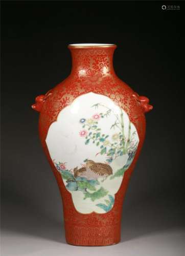 A CHINESE FAMILLE-ROSE 'BIRD AND FLOWER' VASE