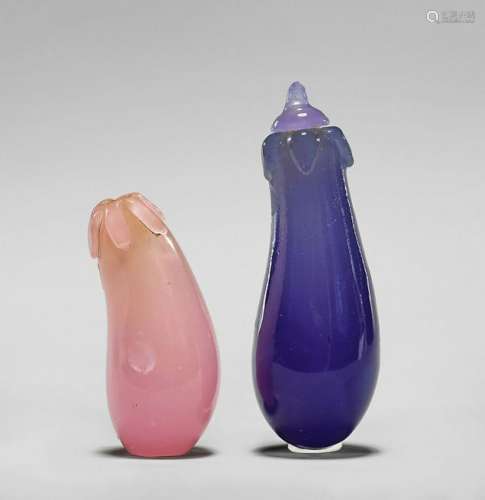 TWO GLASS EGGPLANT SNUFF BOTTLES