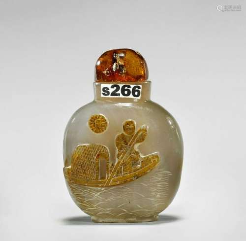 ANTIQUE CAMEO AGATE SNUFF BOTTLE