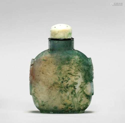 ANTIQUE GREEN MOSS AGATE SNUFF BOTTLE