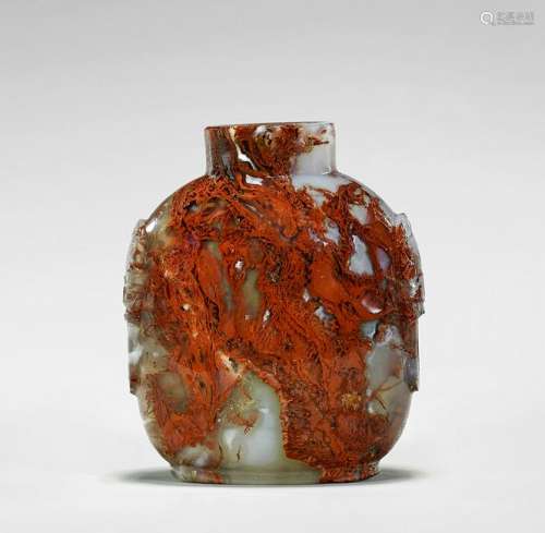 ANTIQUE RED MOSS AGATE SNUFF BOTTLE