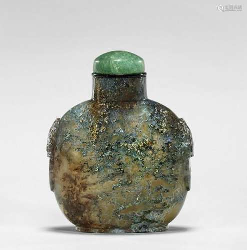 FINELY HOLLOWED & ANTIQUE MOSS AGATE SNUFF BOTTLE