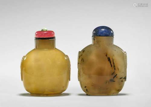 TWO LARGE ANTIQUE AGATE SNUFF BOTTLES