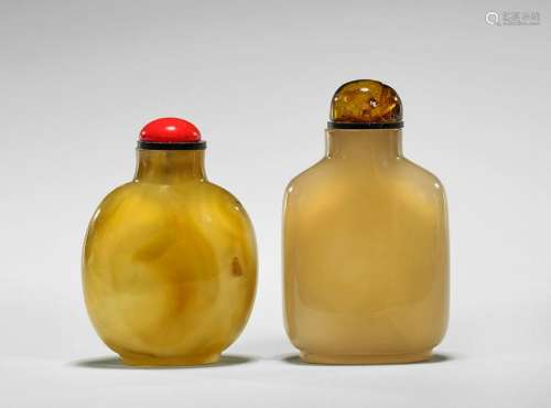 TWO ANTIQUE TAN AGATE SNUFF BOTTLES