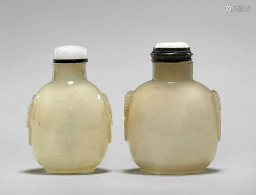 TWO FINELY HOLLOWED ANTIQUE WHITE AGATE SNUFF BOTTLES