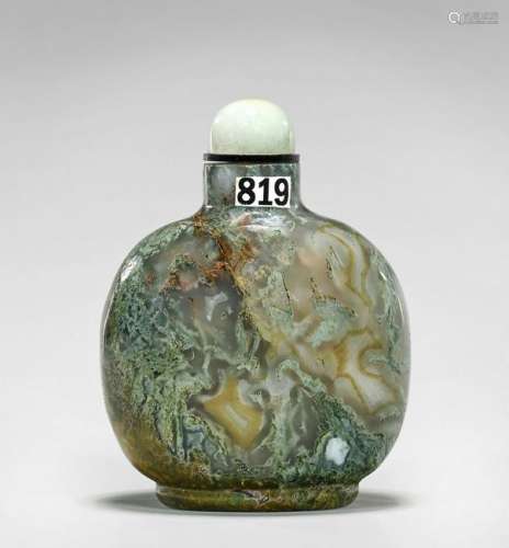 LARGE ANTIQUE MOSS AGATE SNUFF BOTTLE