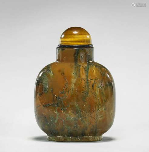 LARGE ANTIQUE MOSS AGATE SNUFF BOTTLE