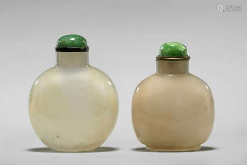 TWO FINE ANTIQUE WHITE AGATE SNUFF BOTTLES