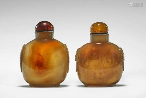 TWO ANTIQUE HONEY AGATE SNUFF BOTTLES