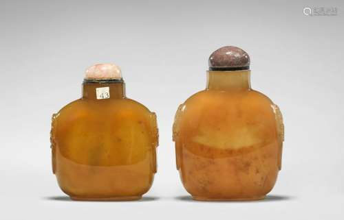 TWO FINE ANTIQUE HONEY AGATE SNUFF BOTTLES