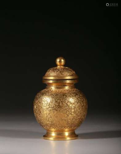 A GILT-BRONZE 'FLORAL' VASE AND COVER