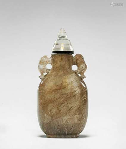 OLD CARVED RUTILATED QUARTZ URN SNUFF BOTTLE