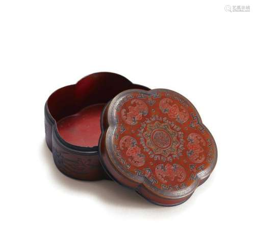 A 'TIANQI'LACQUER FIVE LOBES BOX AND COVER