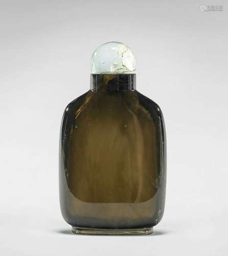 TALL ANTIQUE SMOKEY QUARTZ SNUFF BOTTLE